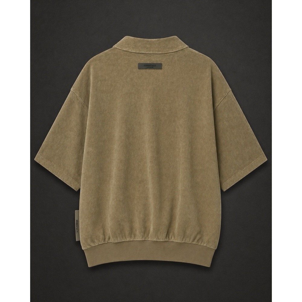 Fear of God Essentials Half Zip Velour Pullover Sweatshirt Oak Oversized NWT - Picture 4 of 8